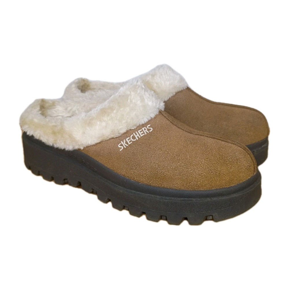Skechers Brown Faux Fur Slip On‎ Clogs Shindigs-Fortress Women's Size 9.5 Chunky